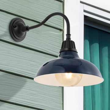 Aurora 12.25" Farmhouse Industrial Indoor/Outdoor Iron LED Gooseneck Arm Outdoor Sconce - JONATHAN Y